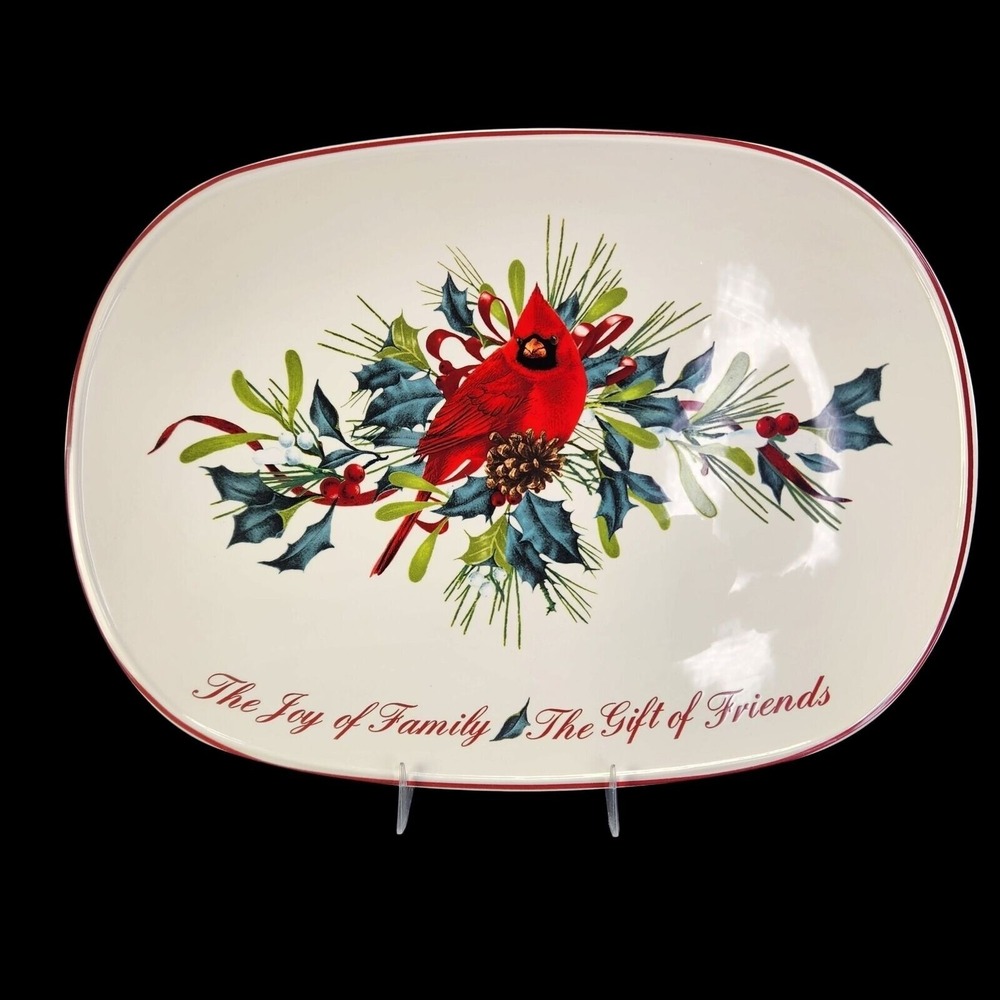 Lenox Winter Greetings Platter Oblong Cardinal Christmas Serving Gift of Friends